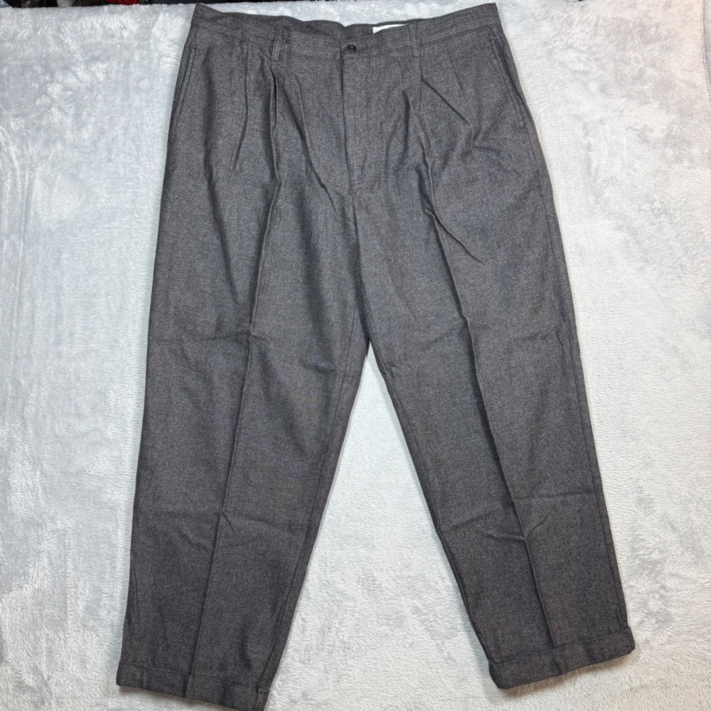Field Gear Pleated‎ Trousers Mens 42x30 Gray Herringbone Cuffed Cotton 90s